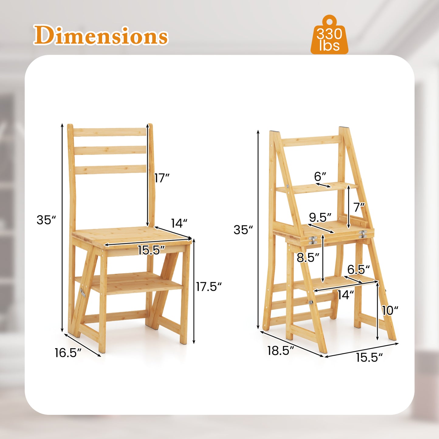 3-in-1 Bamboo Folding Ladder Chair with Plant Stand
