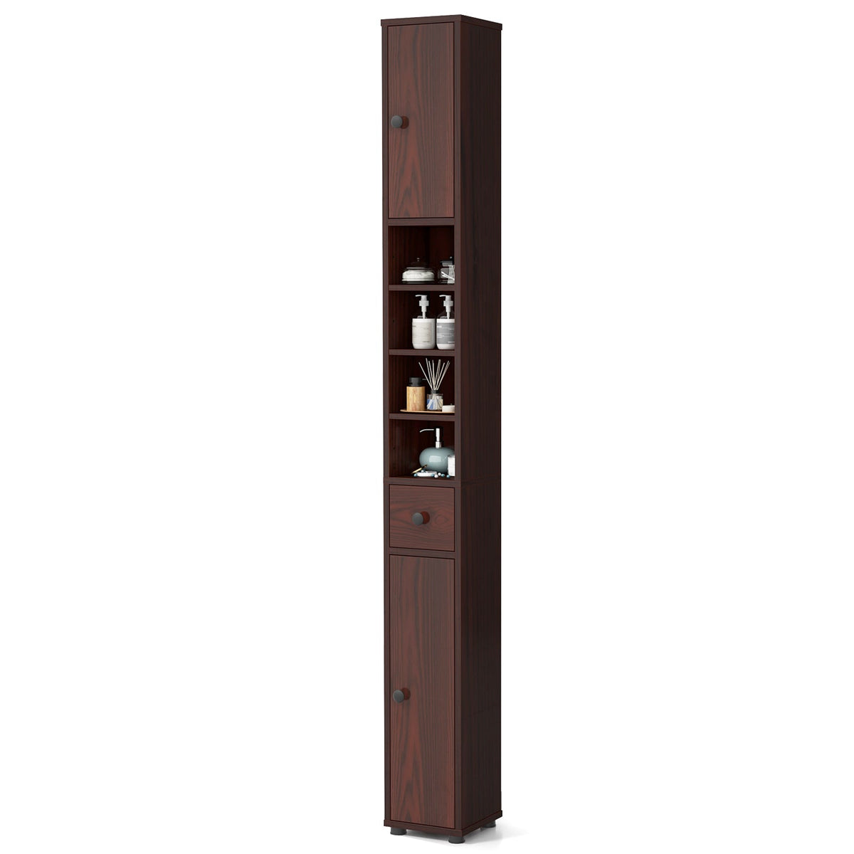 Freestanding Slim Bathroom Cabinet with Drawer and Adjustable Shelves