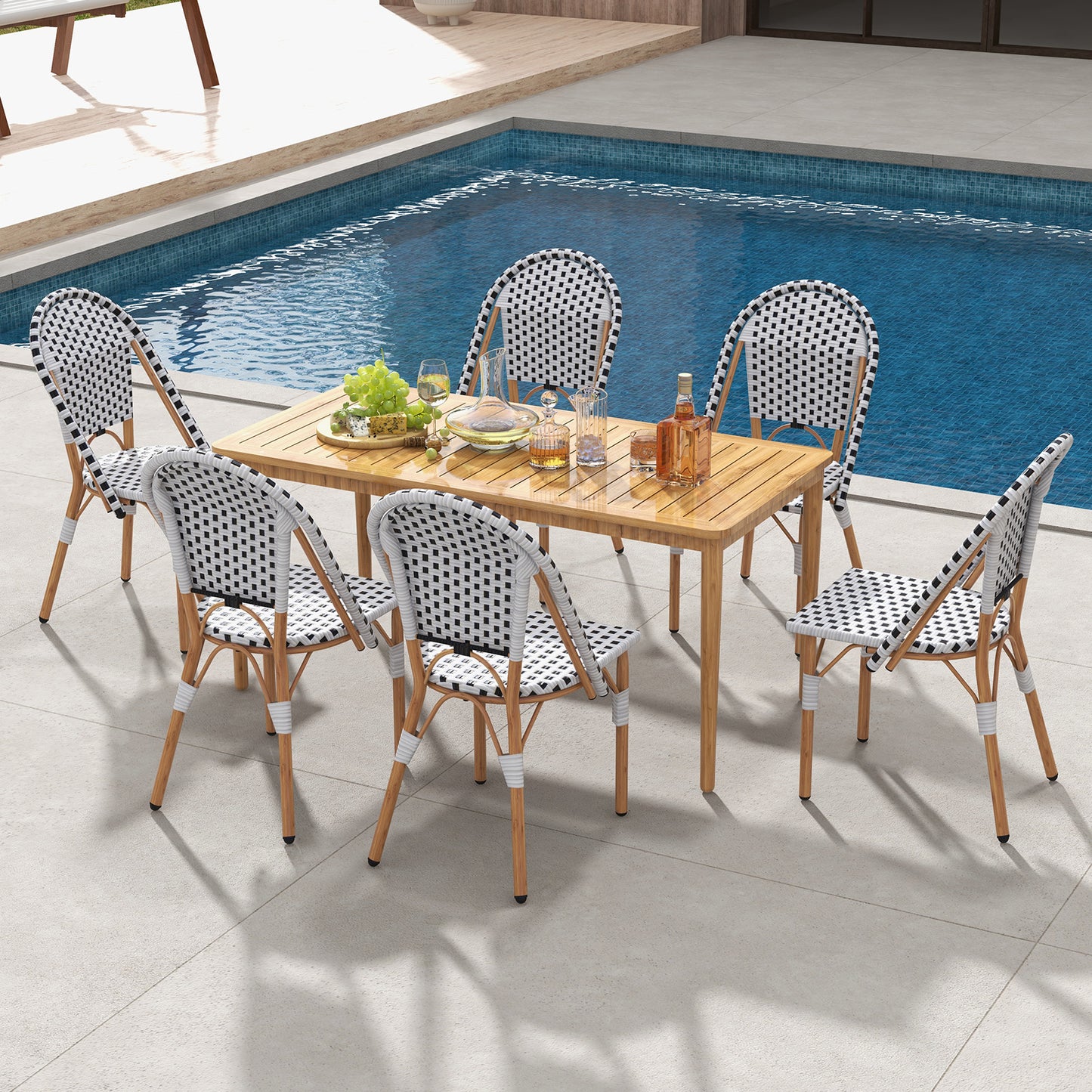 Bistro Dining Chairs Set of 2 - Woven Rattan & Metal Frame