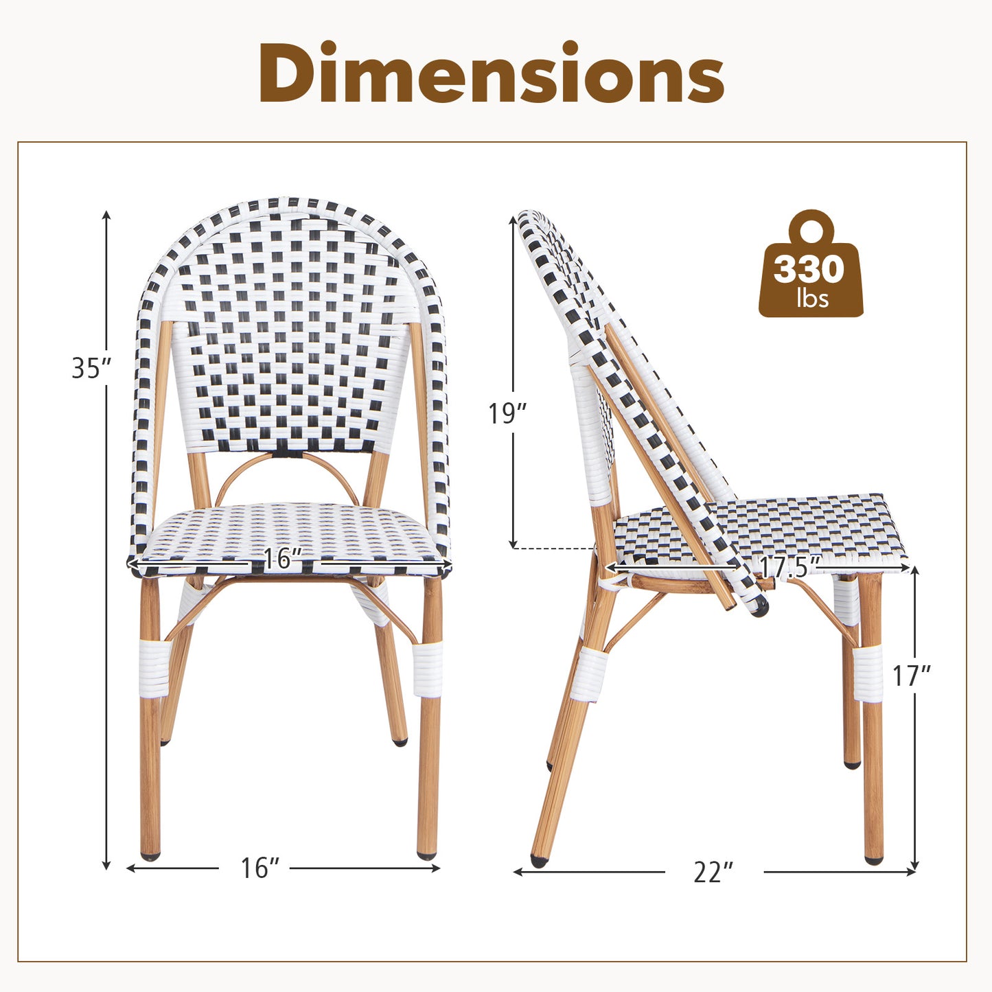 Bistro Dining Chairs Set of 2 - Woven Rattan & Metal Frame