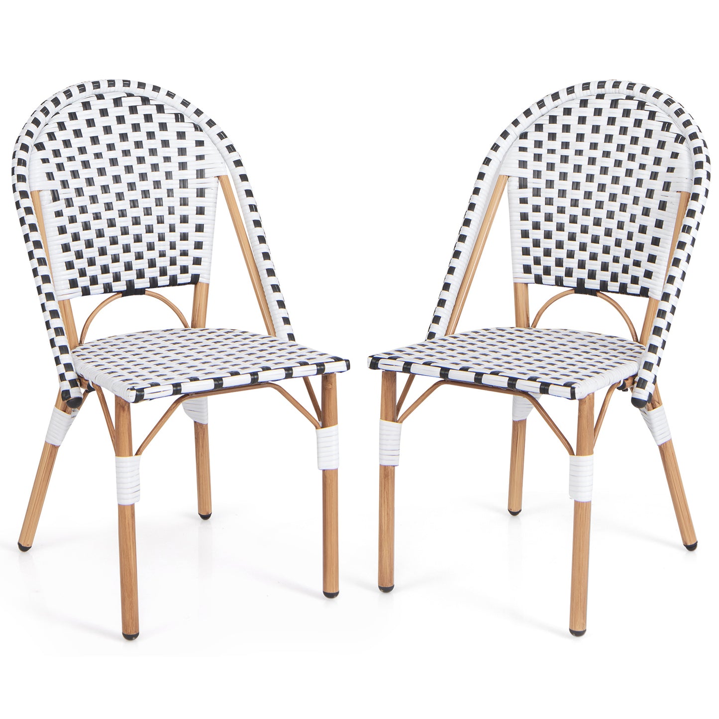 Bistro Dining Chairs Set of 2 - Woven Rattan & Metal Frame