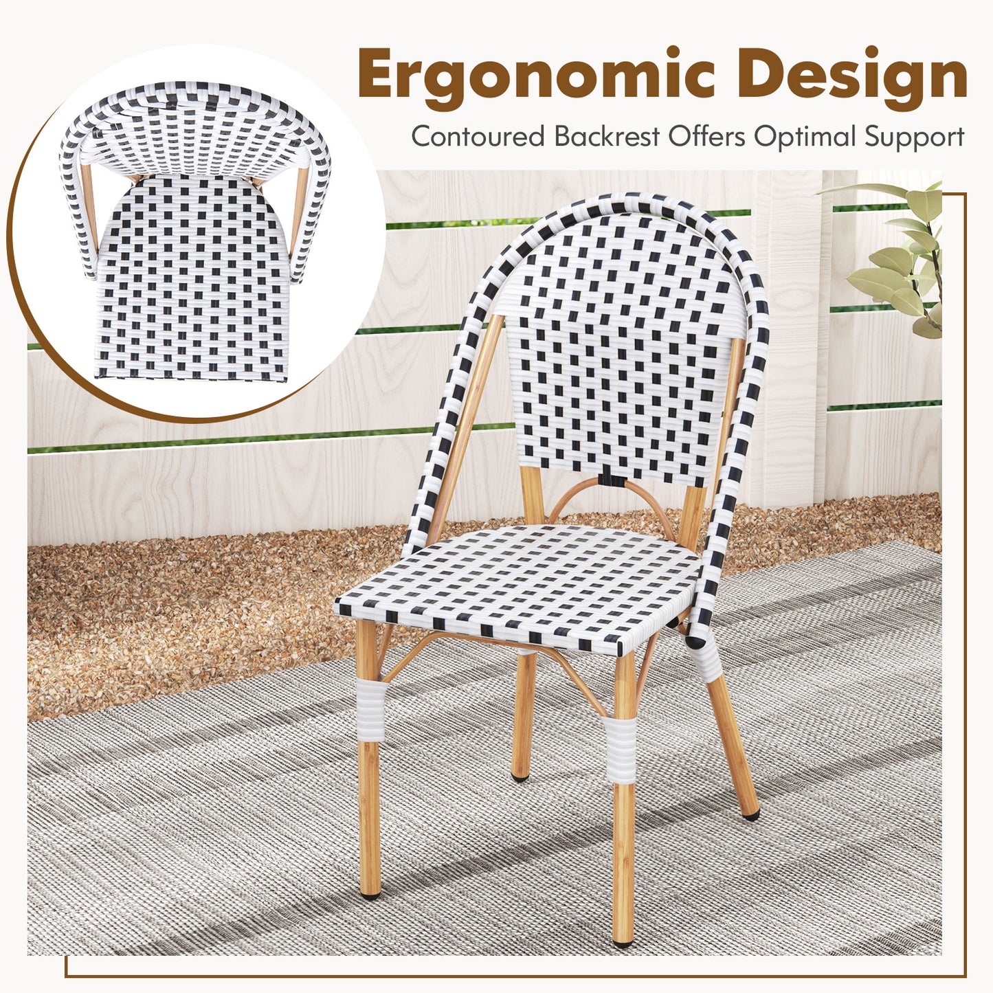 Bistro Dining Chairs Set of 2 - Woven Rattan & Metal Frame