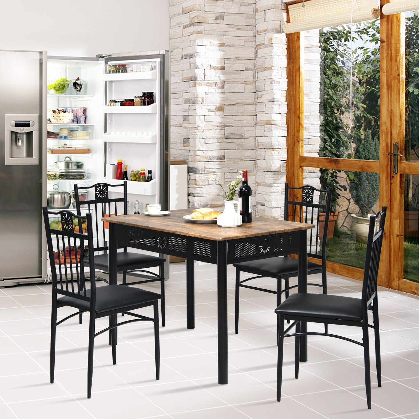 5-Piece Dining Set with Cushioned Chairs and Metal Frame