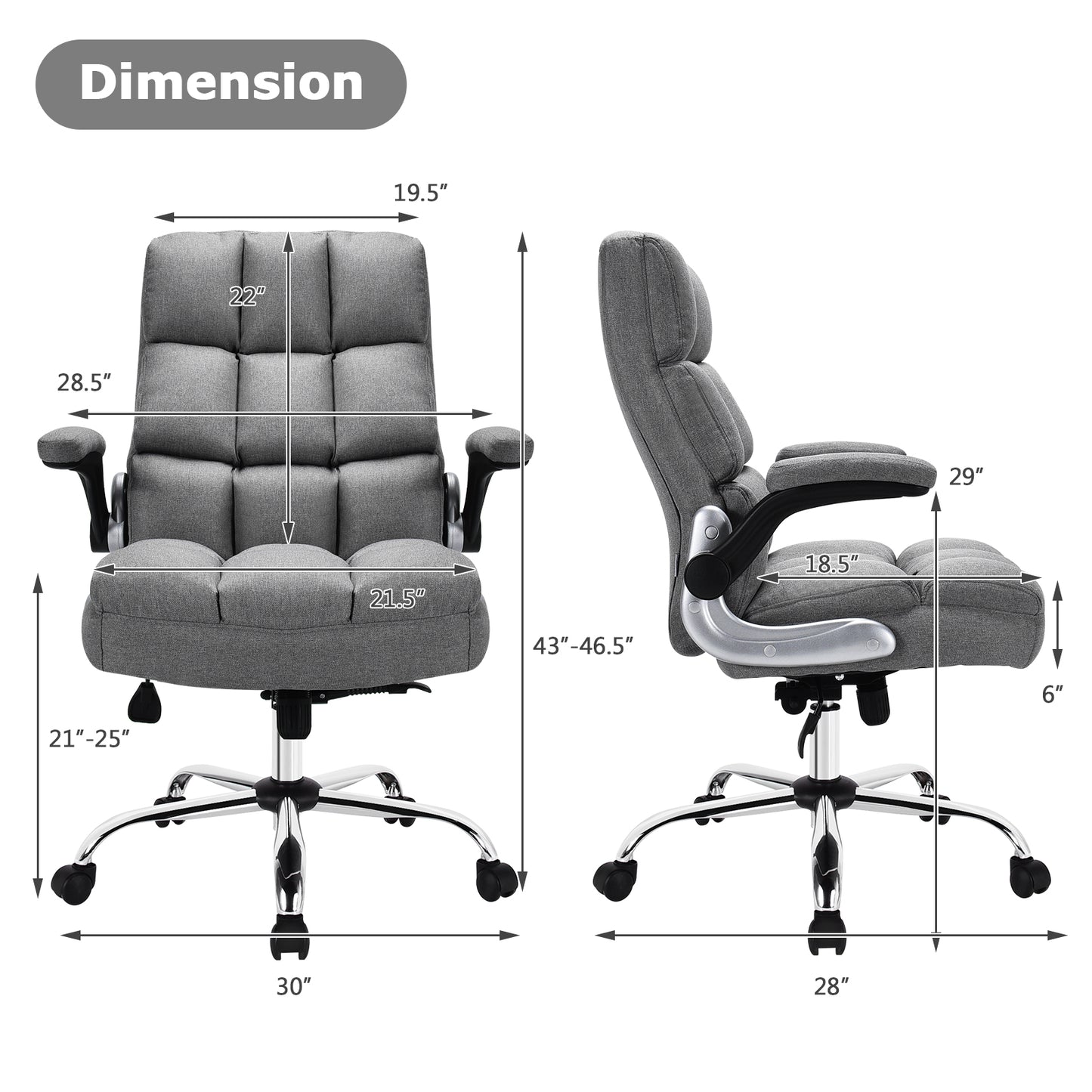 High Back Swivel Office Chair with Flip-Up Arms - 400 lbs