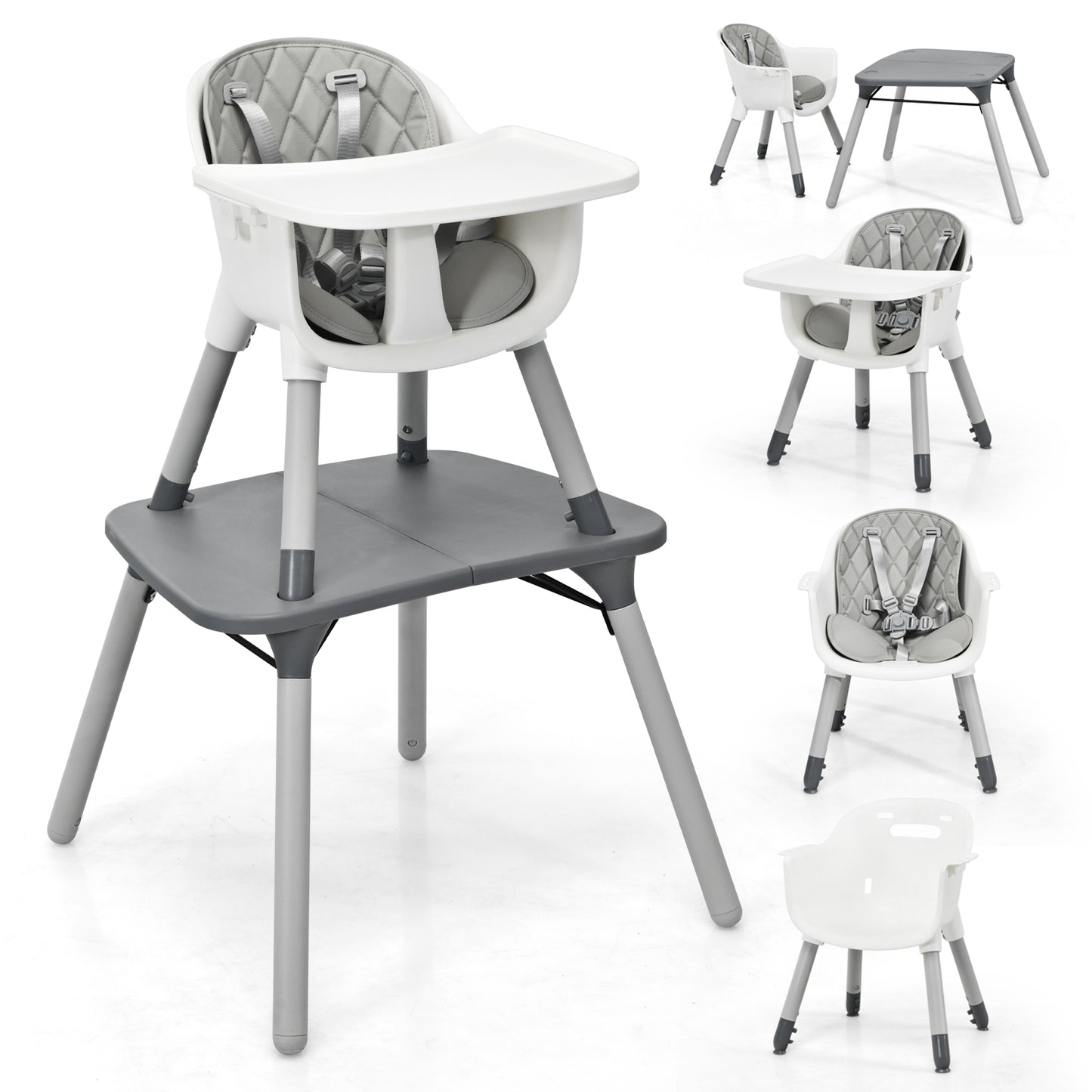 4-in-1 Convertible Baby High Chair with PU Cushion