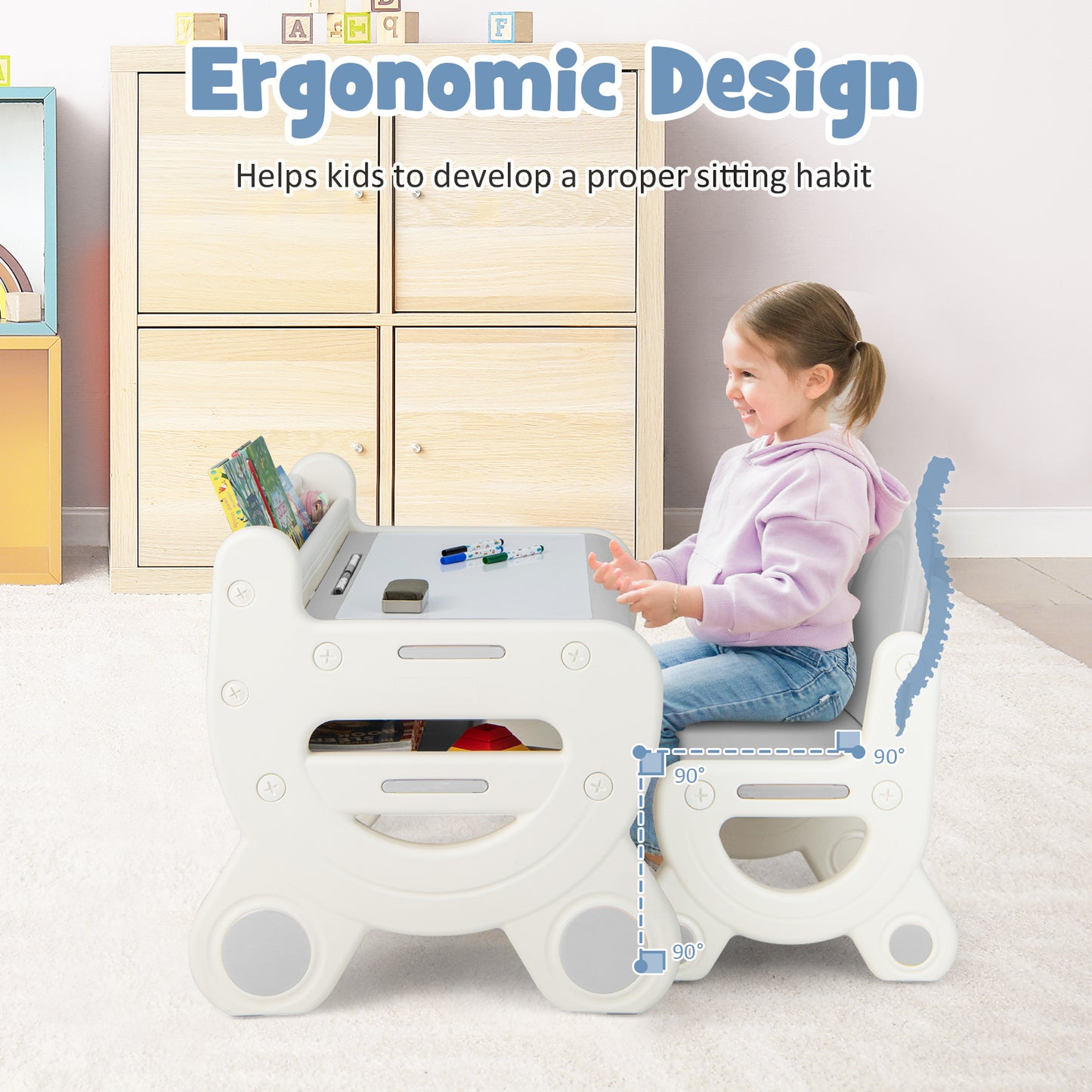 Kids Drawing Table and Chair Set with Watercolor Pens