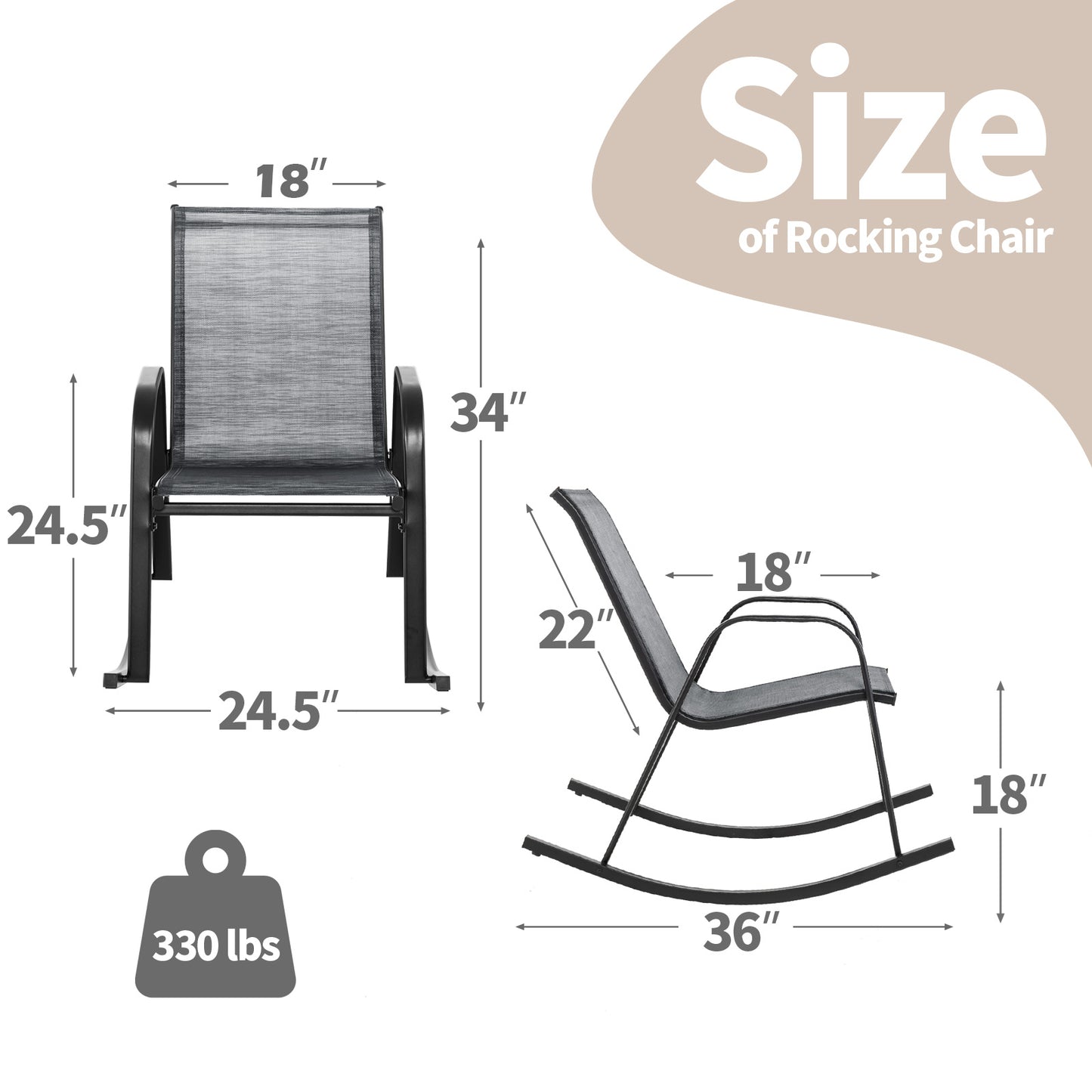 Metal Patio Rocking Chairs Set of 2 with Breathable Fabric
