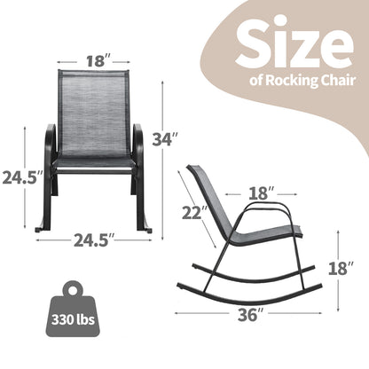 Metal Patio Rocking Chairs Set of 2 with Breathable Fabric