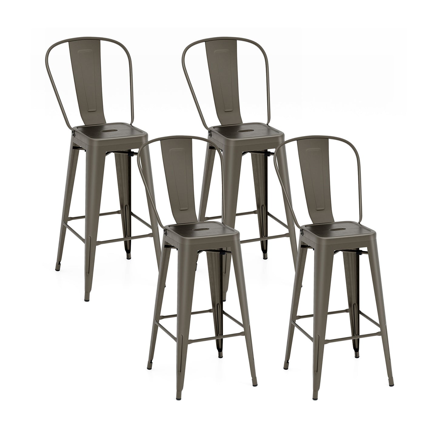 Stackable Metal Bar Stools Set of 4 with Removable Backrest