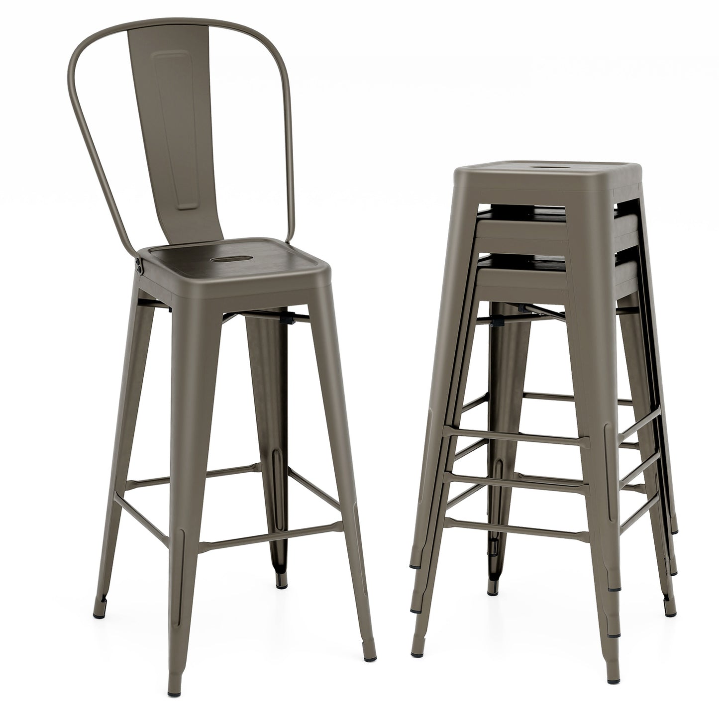 Stackable Metal Bar Stools Set of 4 with Removable Backrest