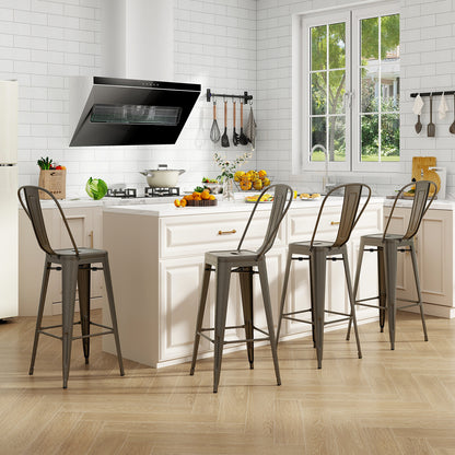 Stackable Metal Bar Stools Set of 4 with Removable Backrest