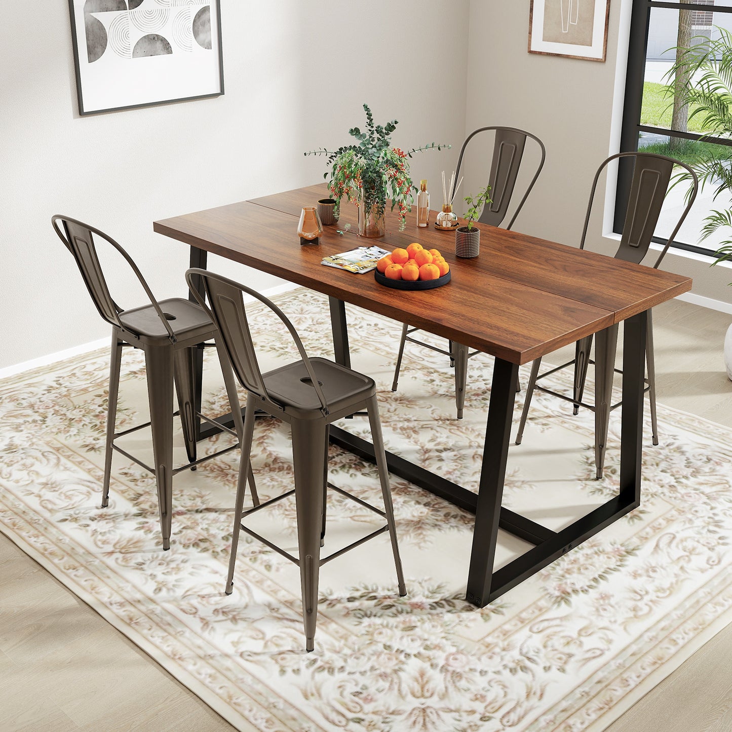 Stackable Metal Bar Stools Set of 4 with Removable Backrest