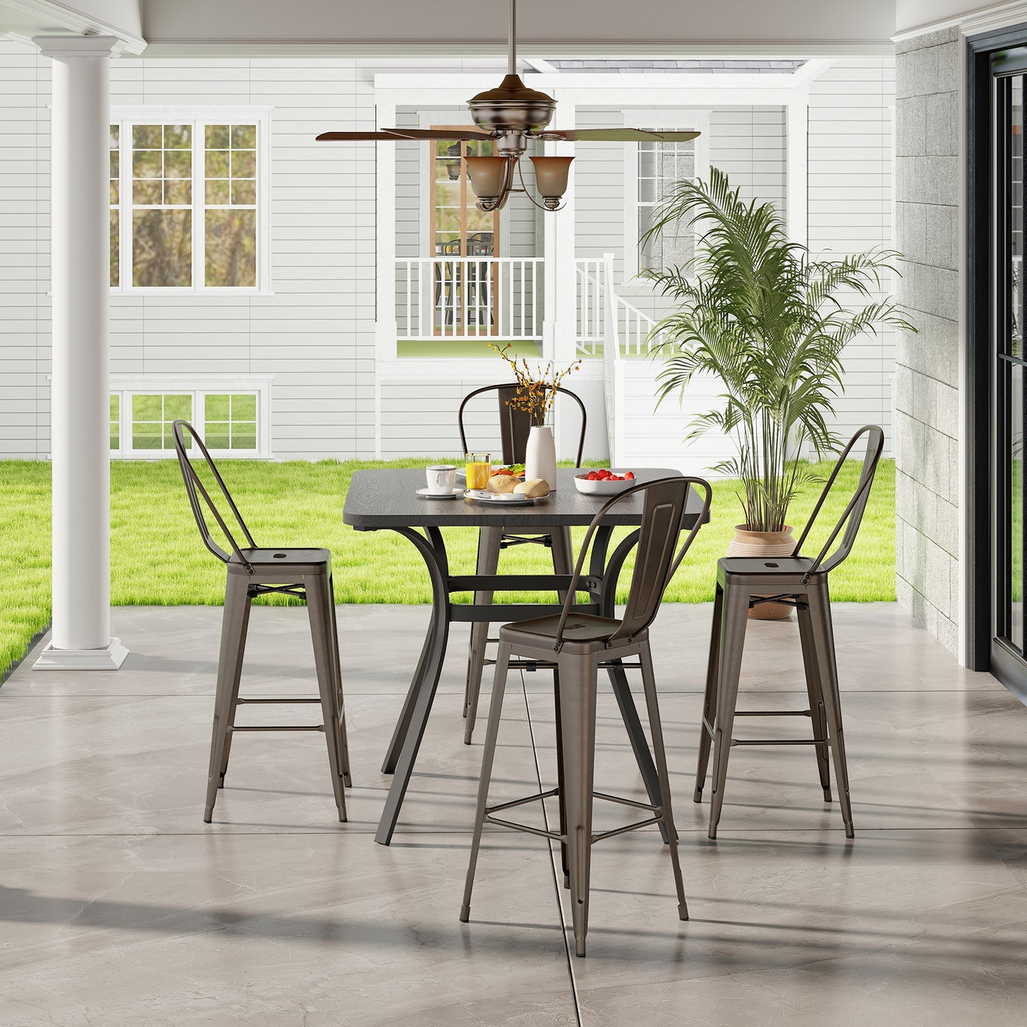 Stackable Metal Bar Stools Set of 4 with Removable Backrest