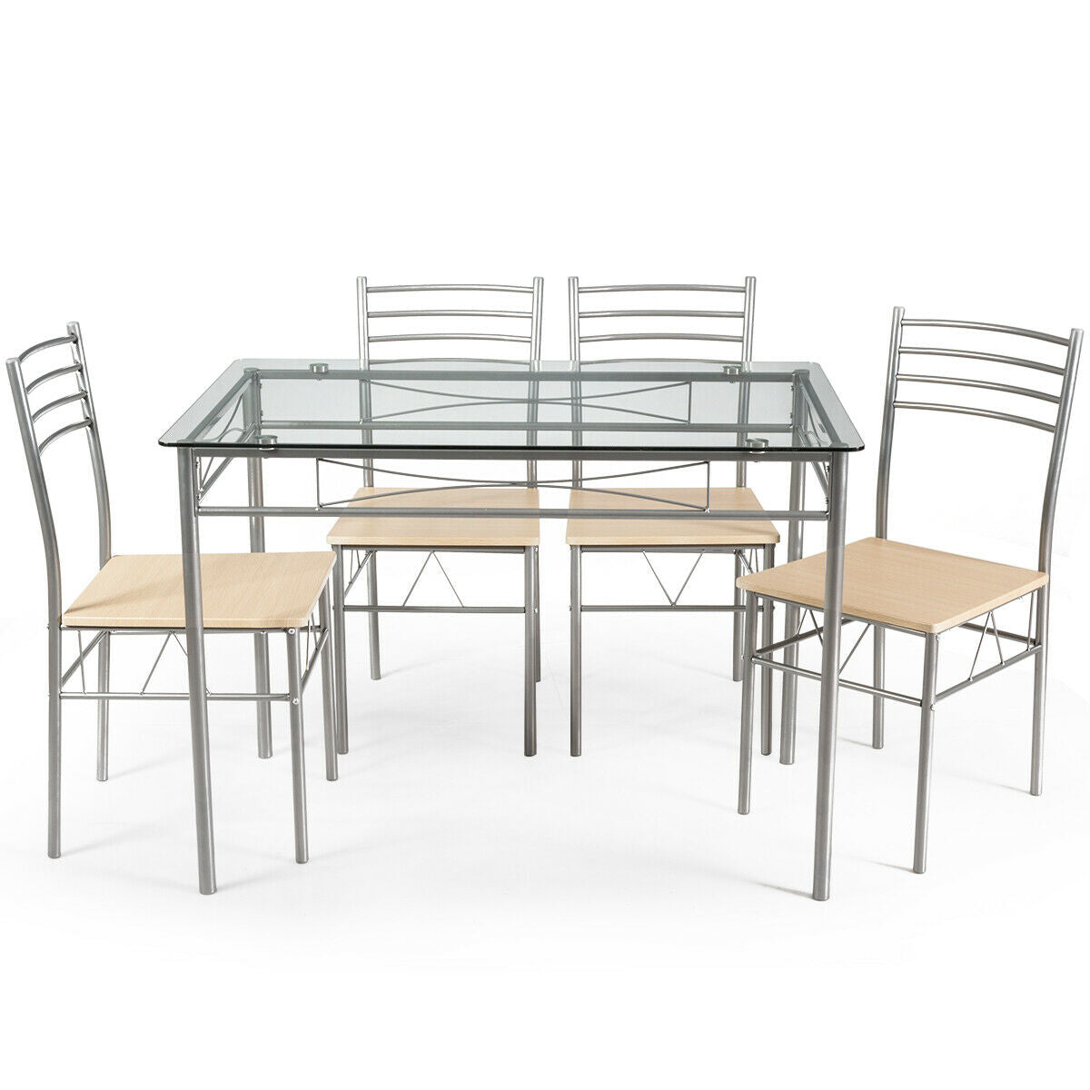 5-Piece Glass Dining Set with 4 Chairs