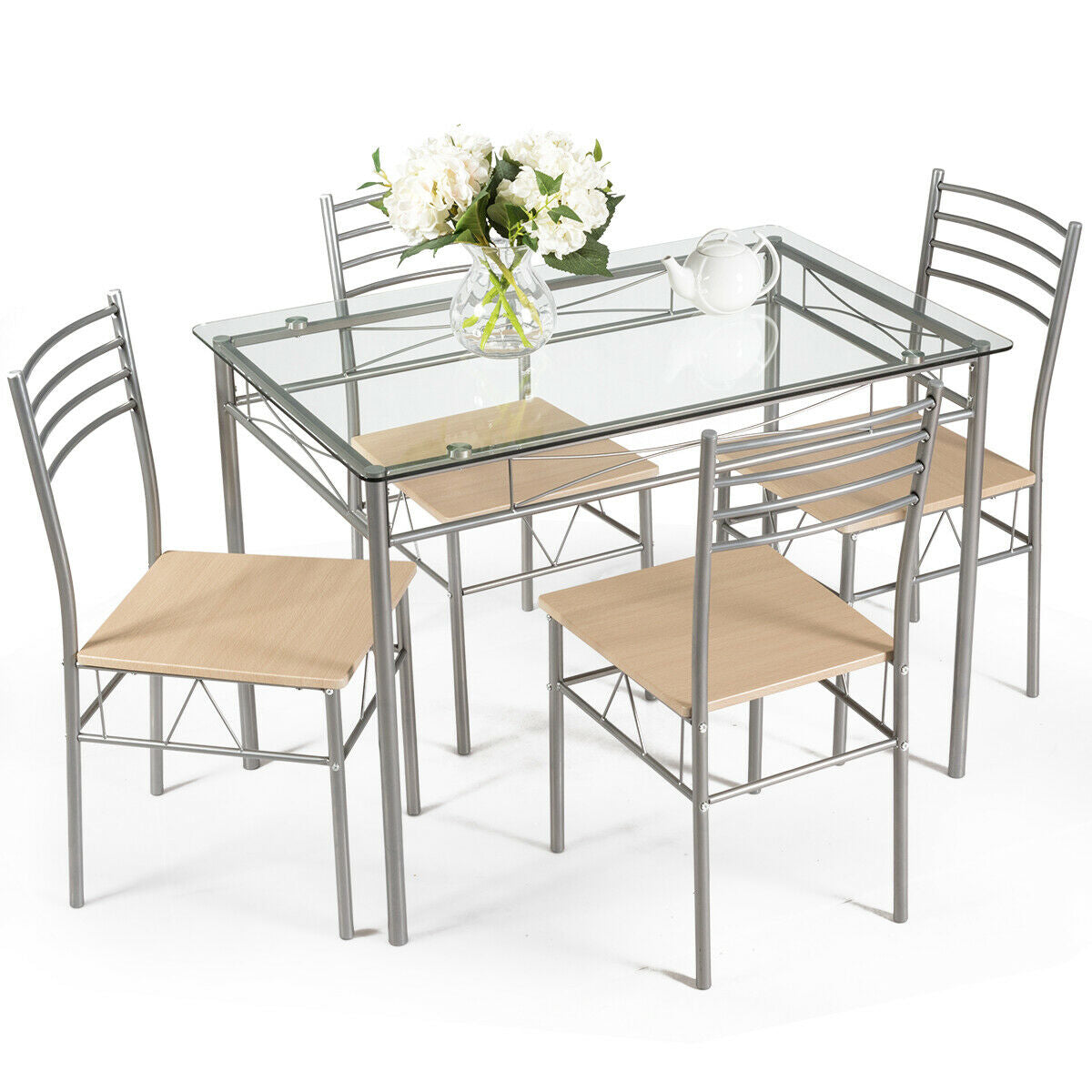 5-Piece Glass Dining Set with 4 Chairs