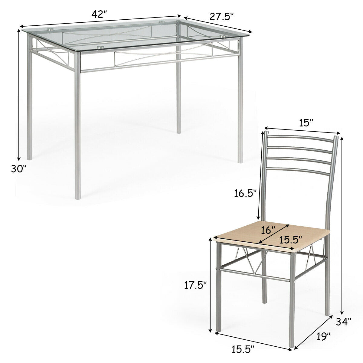 5-Piece Glass Dining Set with 4 Chairs