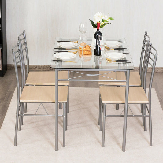 5-Piece Glass Dining Set with 4 Chairs