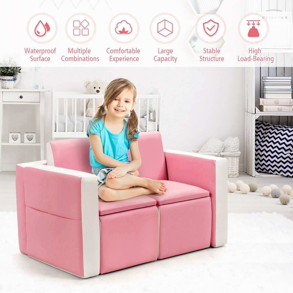 Kids Sofa Table Chair Set - Convertible 3-in-1 Furniture