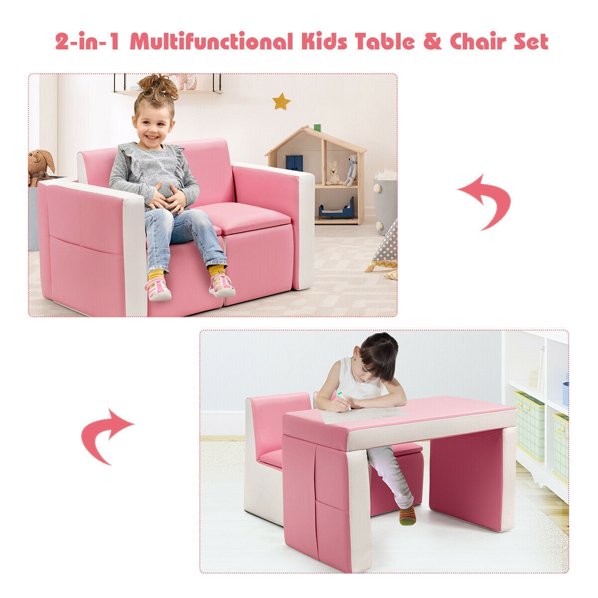 Kids Sofa Table Chair Set - Convertible 3-in-1 Furniture
