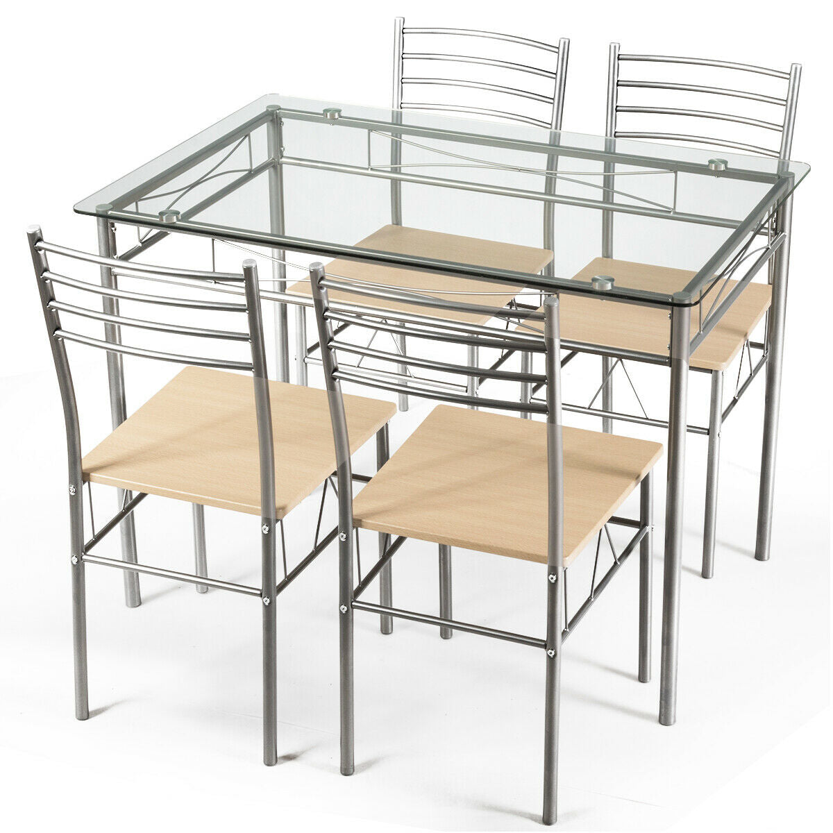 5-Piece Glass Dining Set with 4 Chairs