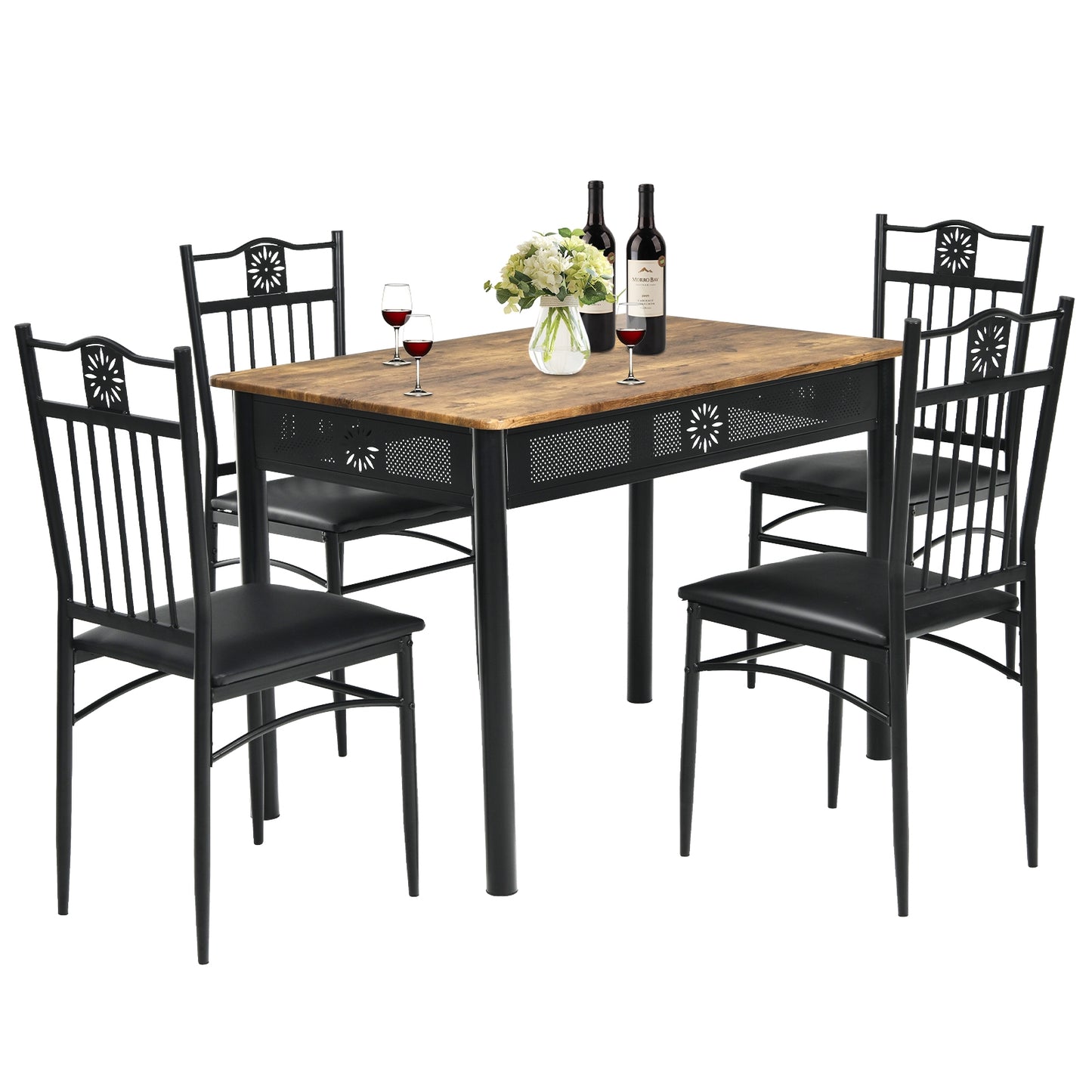 5-Piece Dining Set with Cushioned Chairs and Metal Frame