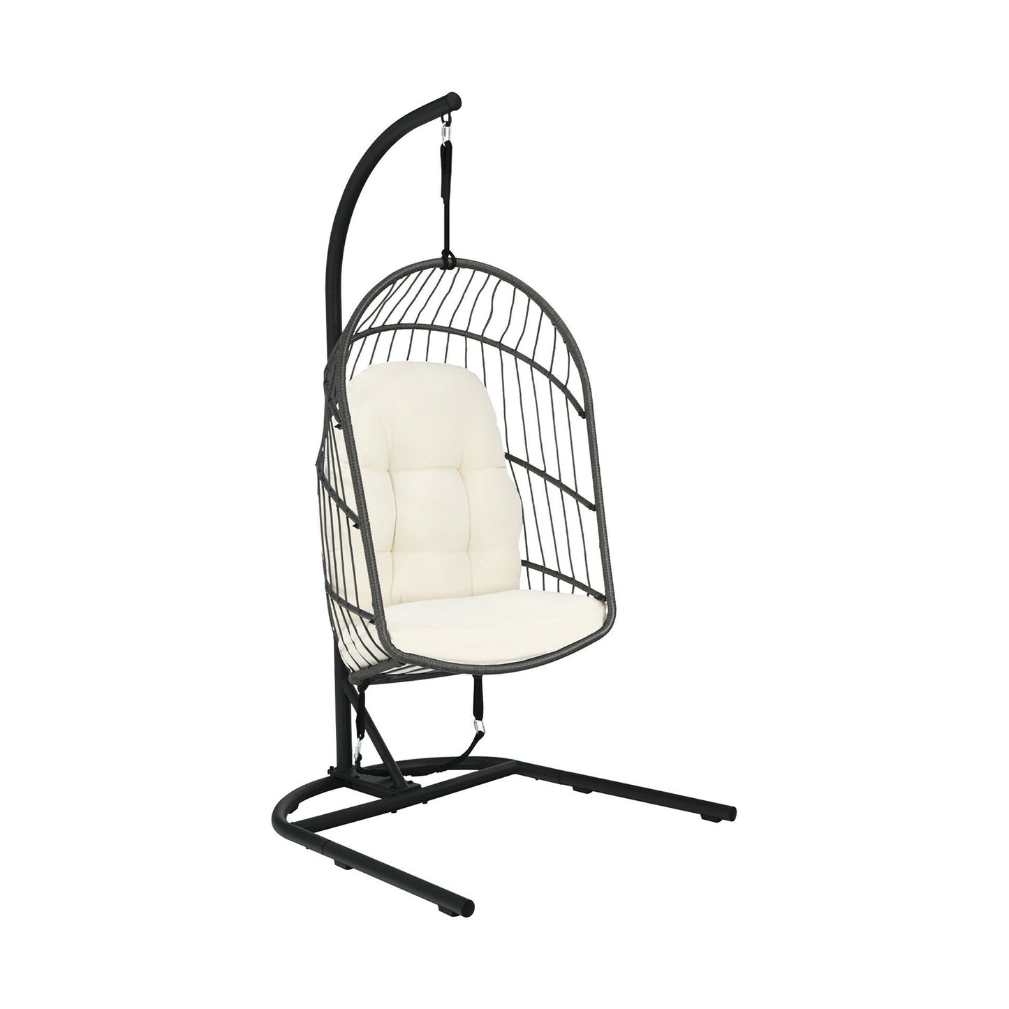 Hanging Egg Chair with Stand and Cushions - Gray