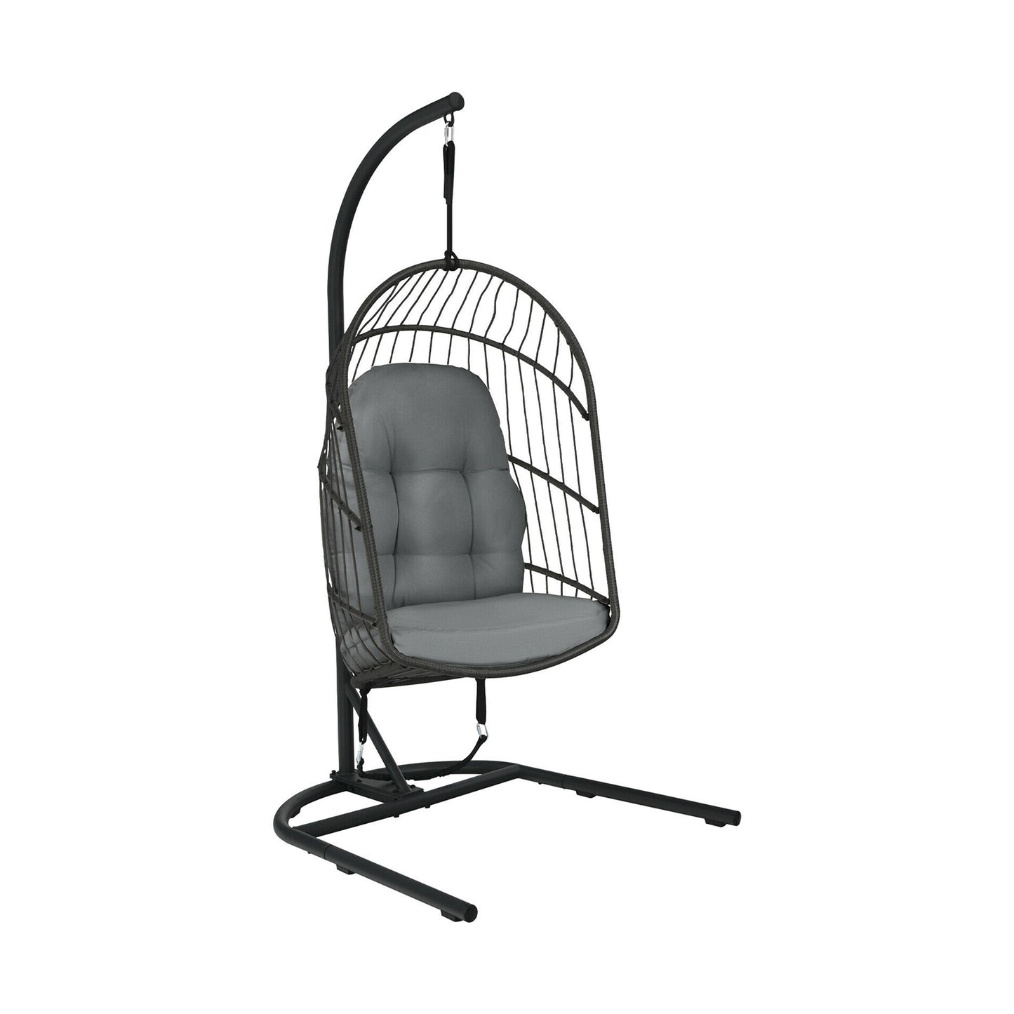 Hanging Egg Chair with Stand and Cushions - Gray