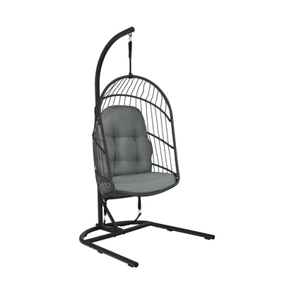 Hanging Egg Chair with Stand and Cushions - Gray