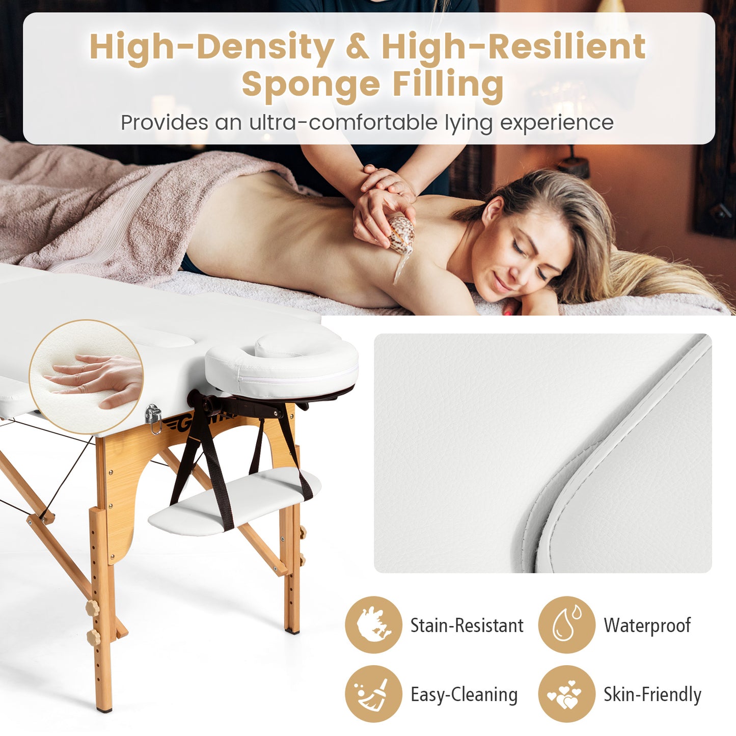 Portable Adjustable Facial Spa Bed  with Carry Case-White