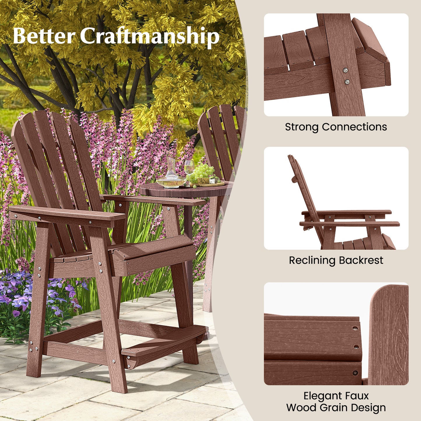 HDPE Adirondack Chair with Footrest - Weather Resistant