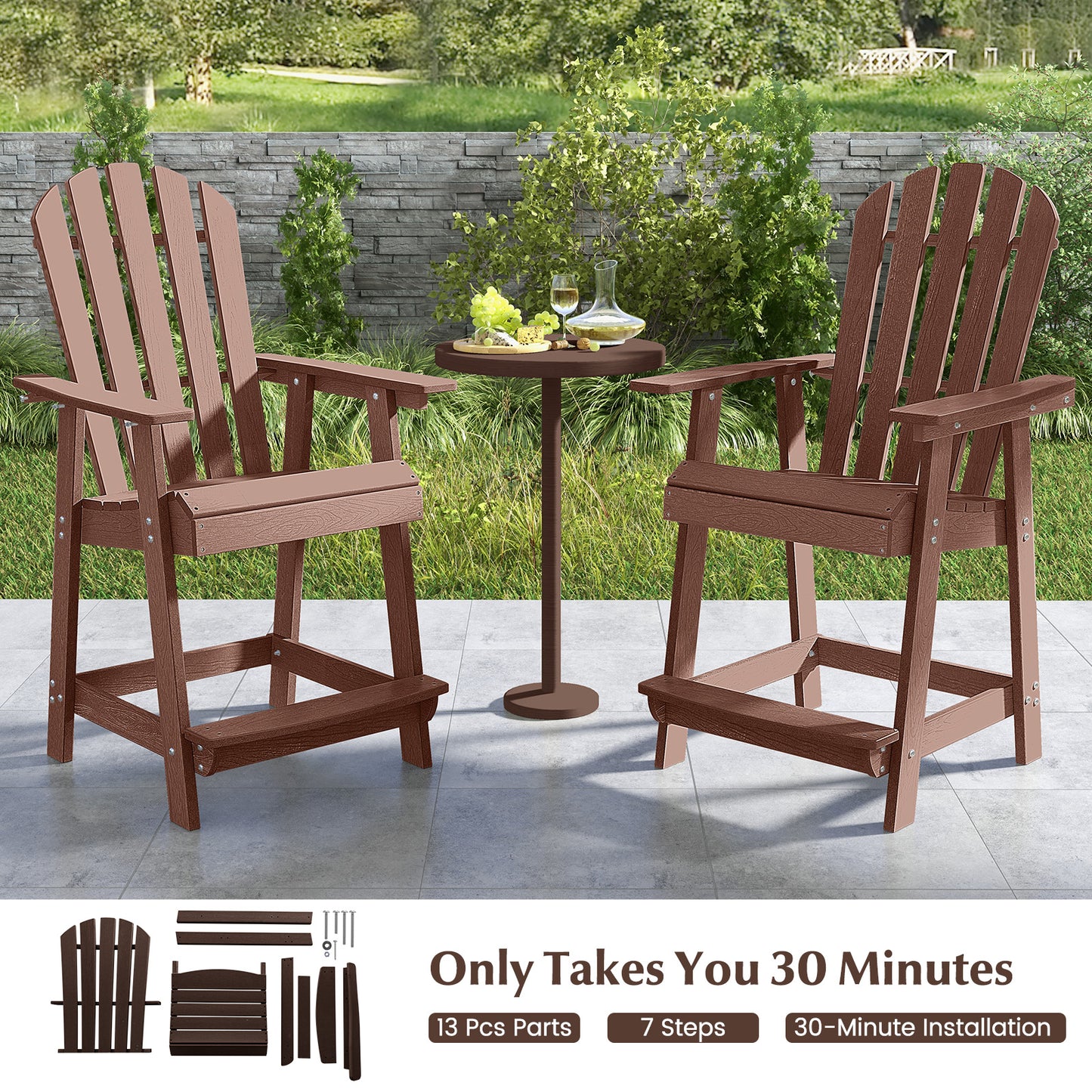 HDPE Adirondack Chair with Footrest - Weather Resistant