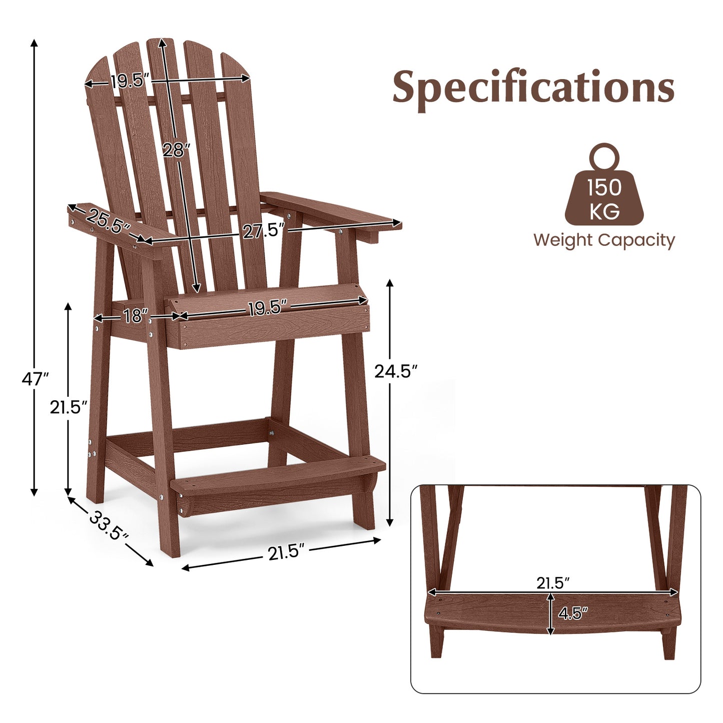 HDPE Adirondack Chair with Footrest - Weather Resistant