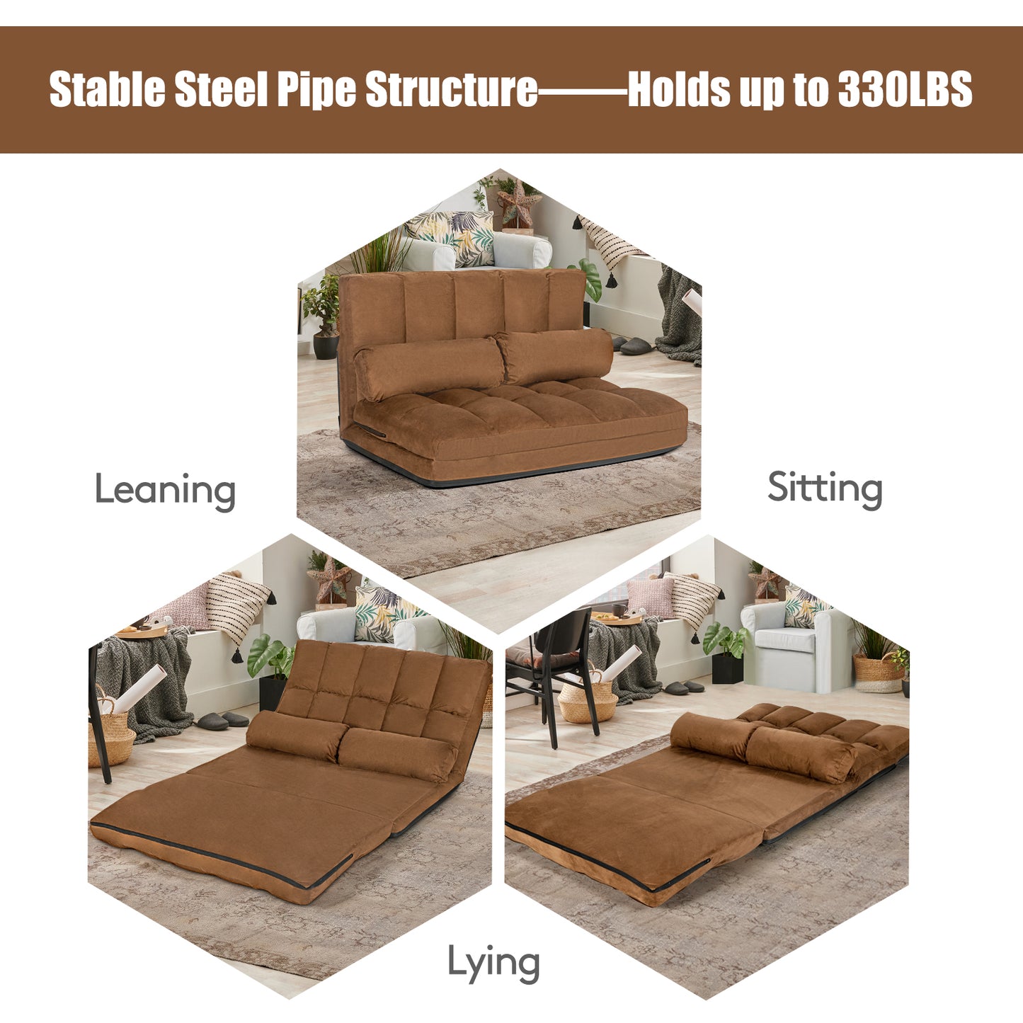 6-Position Foldable Floor Sofa Bed with Removable Cover