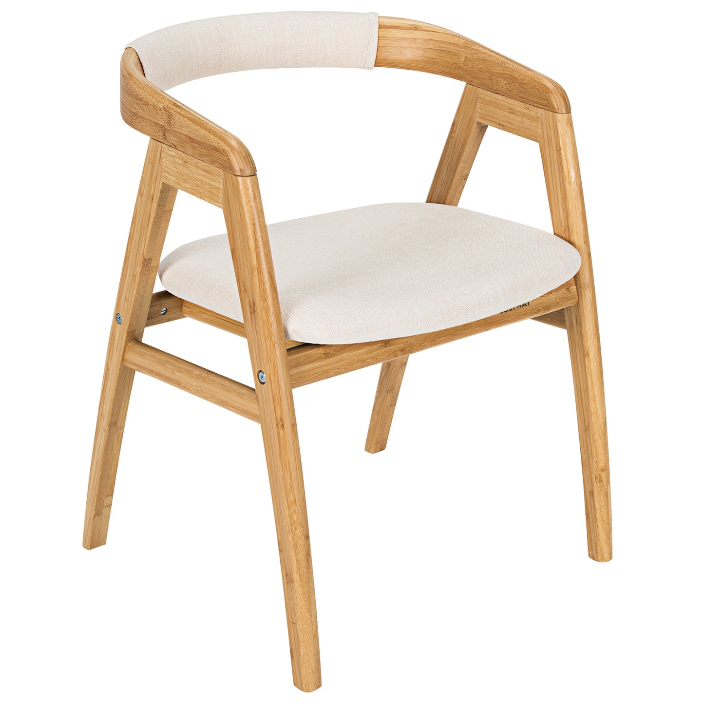 Bamboo Dining Chair with Curved Back and Cushioned Seat