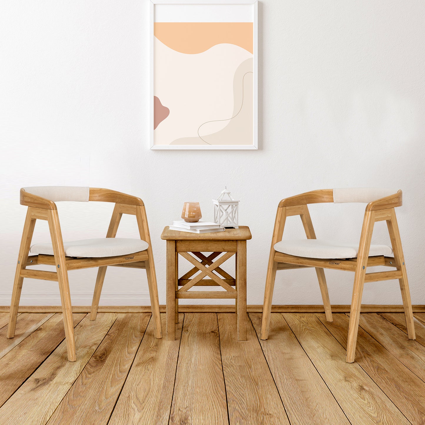 Bamboo Dining Chair with Curved Back and Cushioned Seat