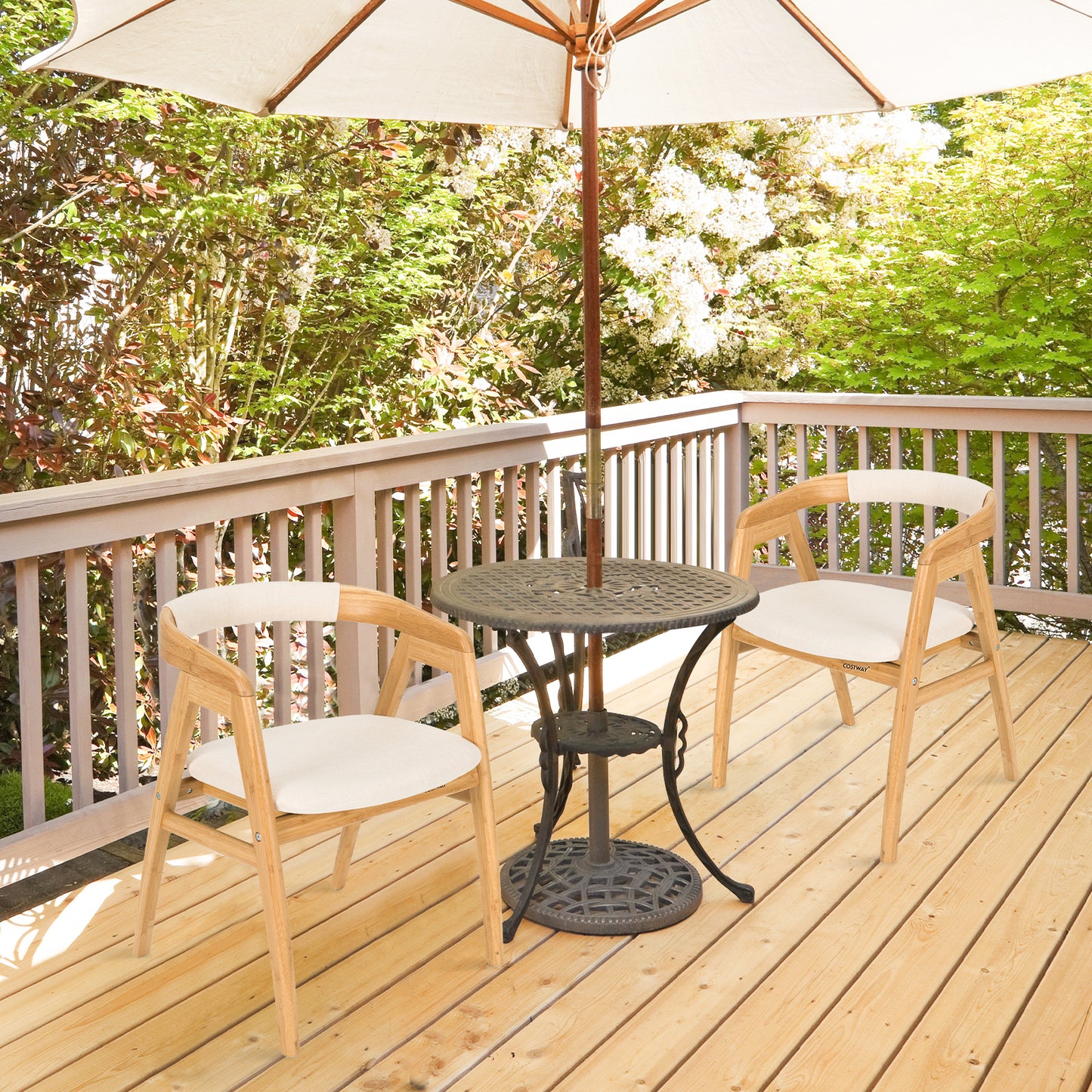 Bamboo Dining Chair with Curved Back and Cushioned Seat