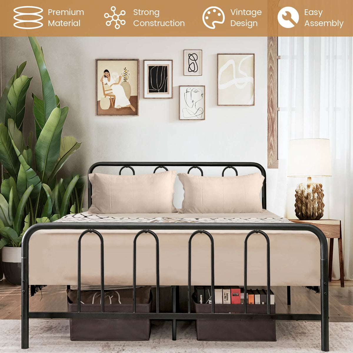 Full/Queen Size Metal Bed Frame with Headboard and Footboard
