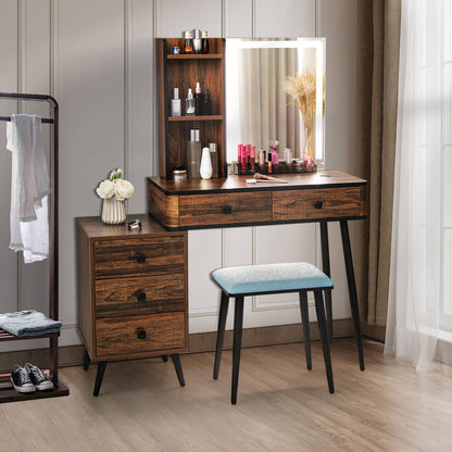 Lighted Vanity Makeup Table Set with Stool and Drawers
