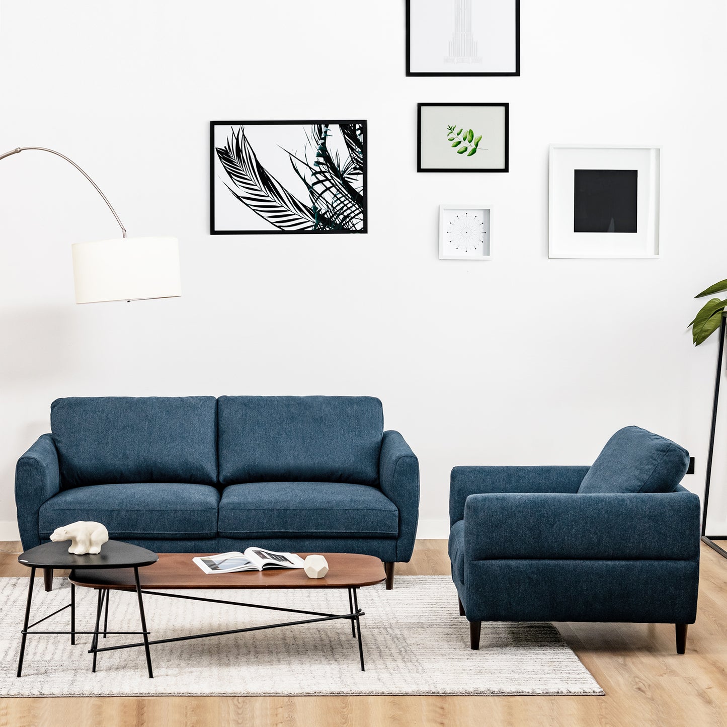Upholstered Accent Chair with Solid Wood Frame - Navy