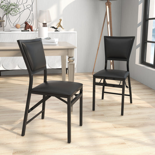 Metal Folding Dining Chairs Set of 2 with PU Leather Seats