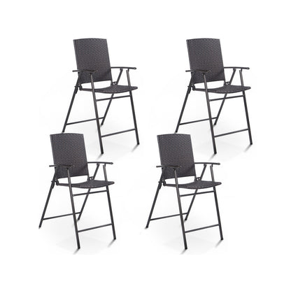 Folding Rattan Bar Chairs Set of 4 with Footrests & Armrests