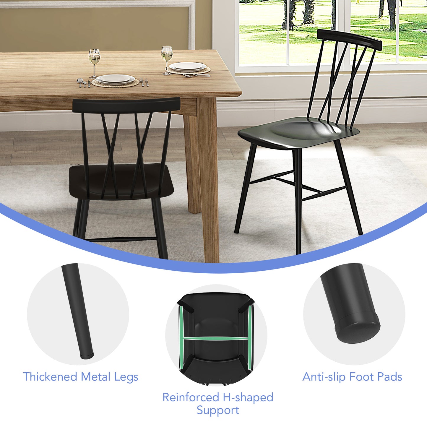 Modern Steel Dining Chairs with Backrest - Set of 2