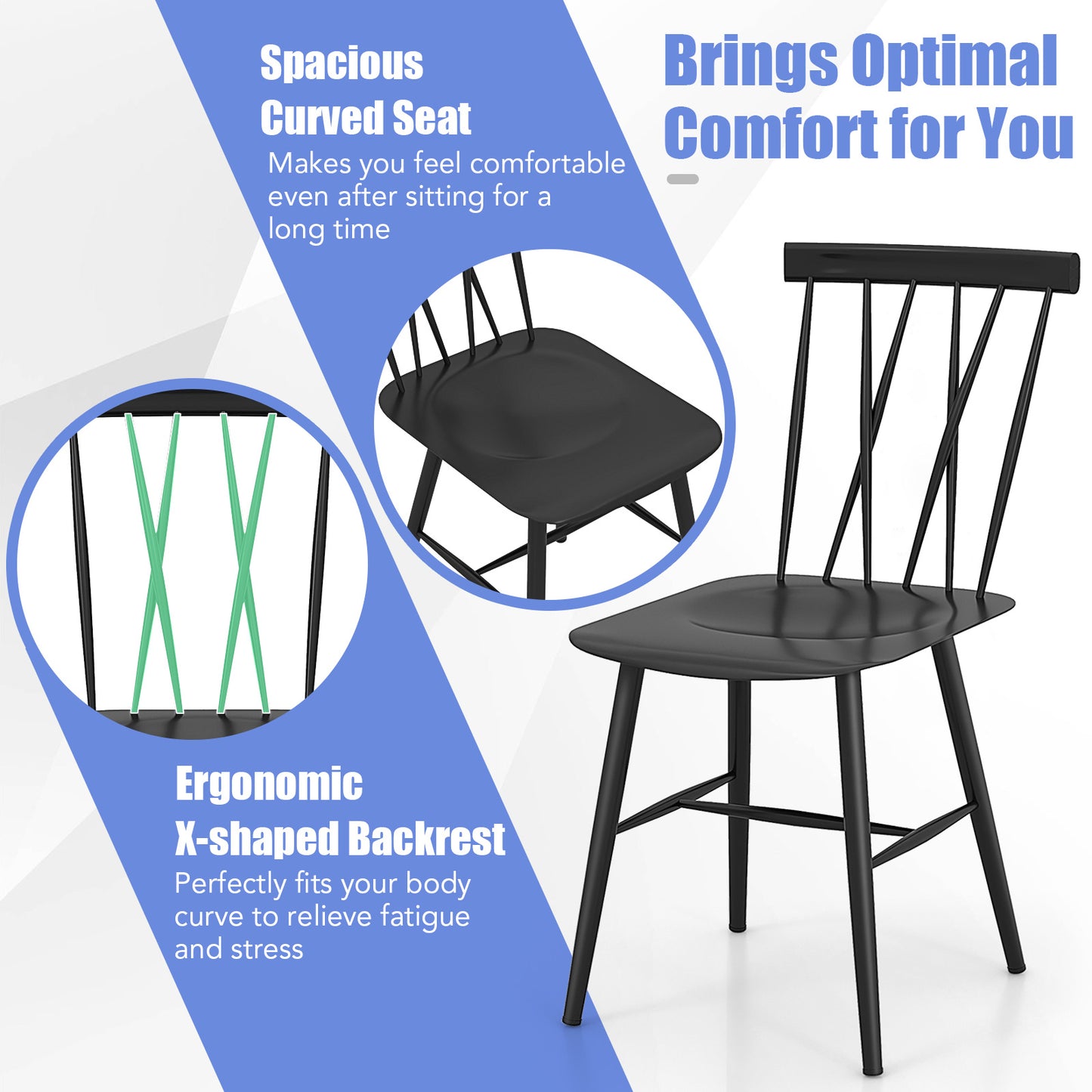 Modern Steel Dining Chairs with Backrest - Set of 2