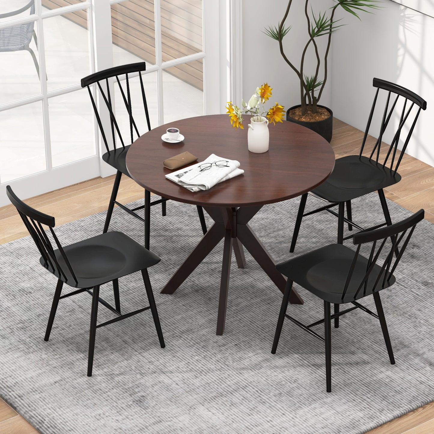 Modern Steel Dining Chairs with Backrest - Set of 2