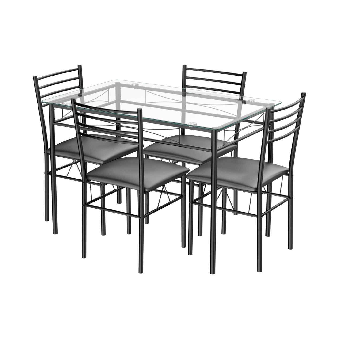 5-Piece Dining Set with Tempered Glass Table and Upholstered Chairs