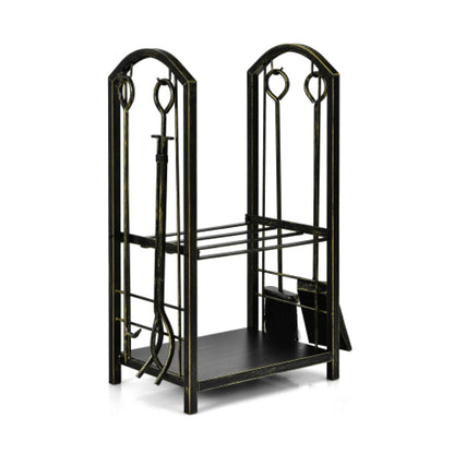 Fireplace Log Rack with 4 Tools Set Fireside Firewood Holder