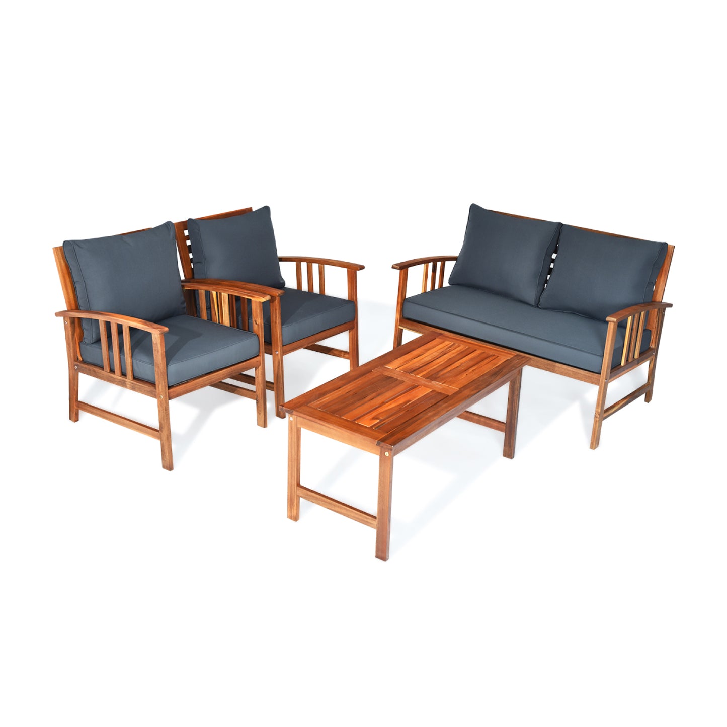 4-Piece Acacia Wood Patio Conversation Set with Cushions