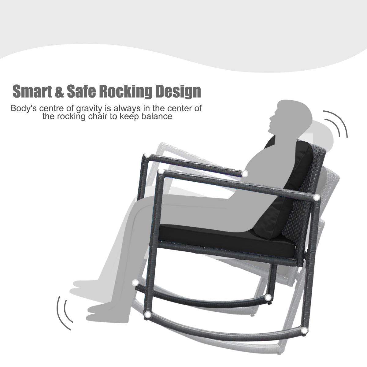 3-Piece Patio Rocking Chair Set with Cushions & Glass Table