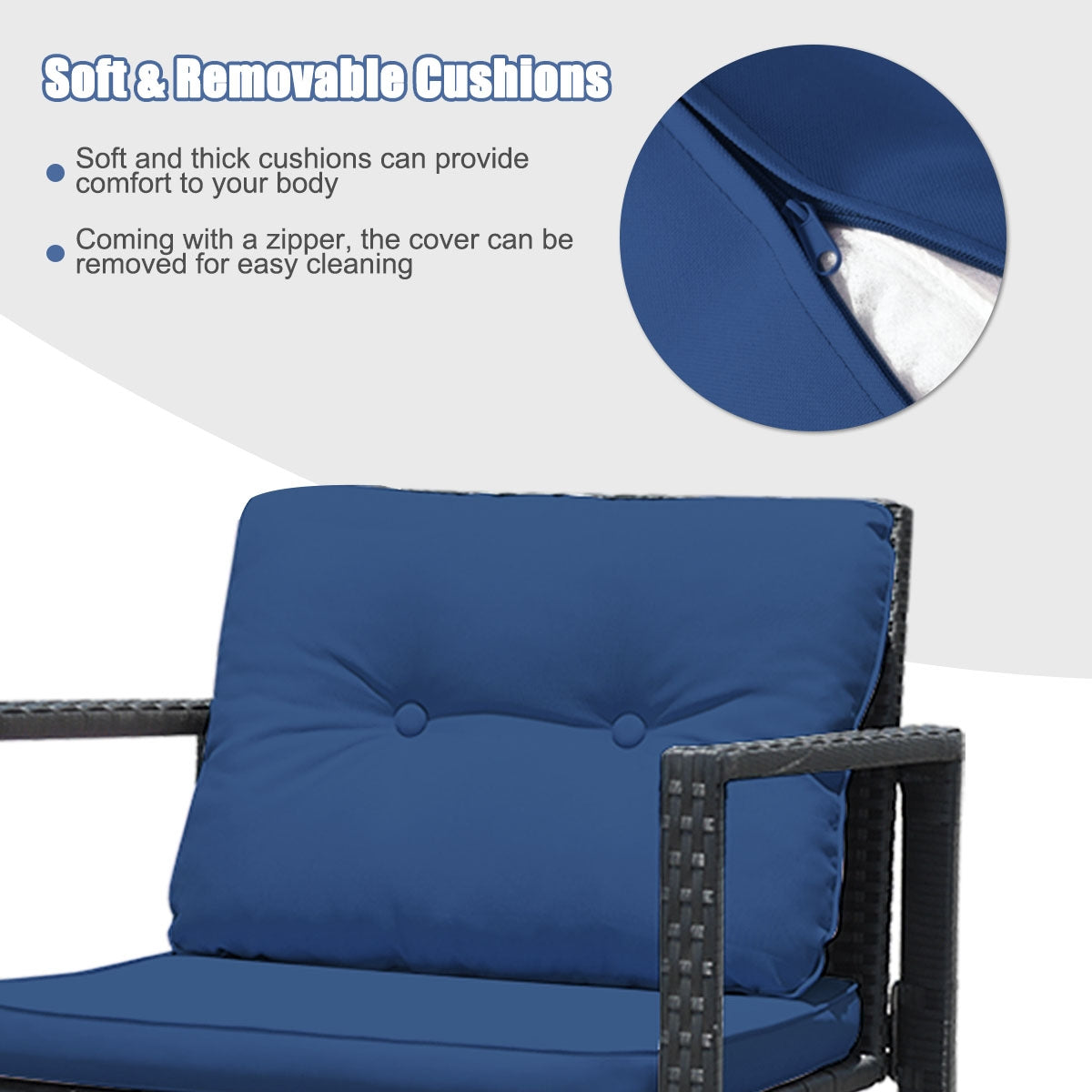 3-Piece Patio Rocking Chair Set with Cushions & Glass Table