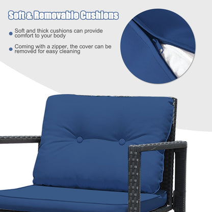 3-Piece Patio Rocking Chair Set with Cushions & Glass Table